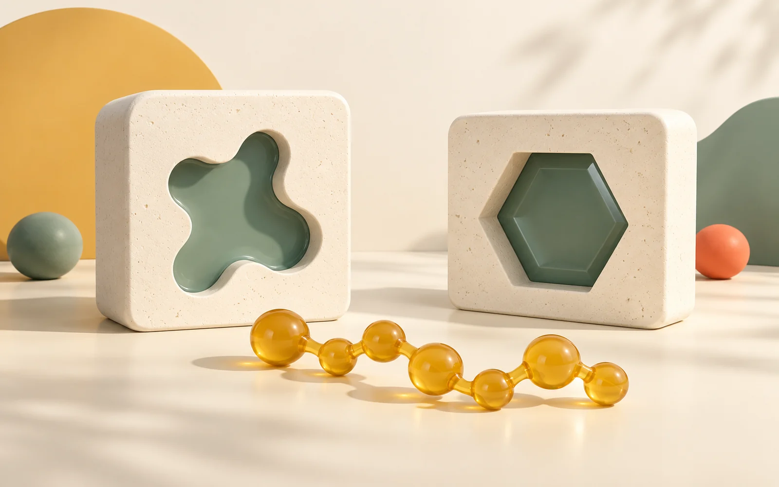Une chaîne ambrée reste distincte de deux ouvertures aux formes différentes.