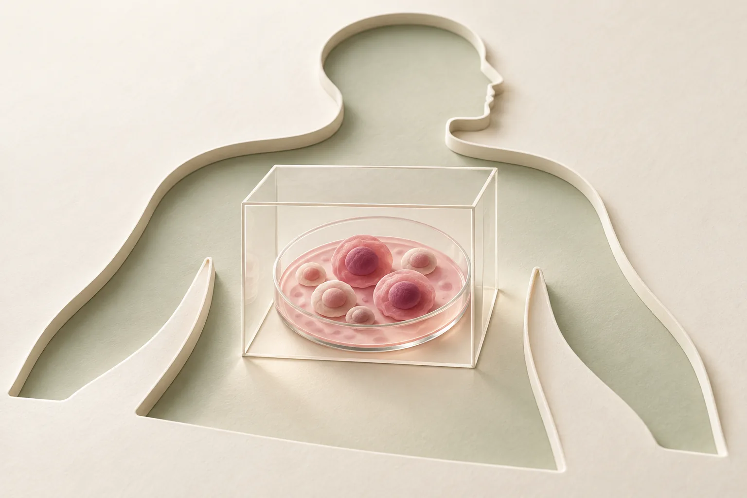 Boîte de culture dans un cadre limité, sur fond de silhouette humaine plus vaste : un modèle ne représente qu’une partie du contexte biologique.